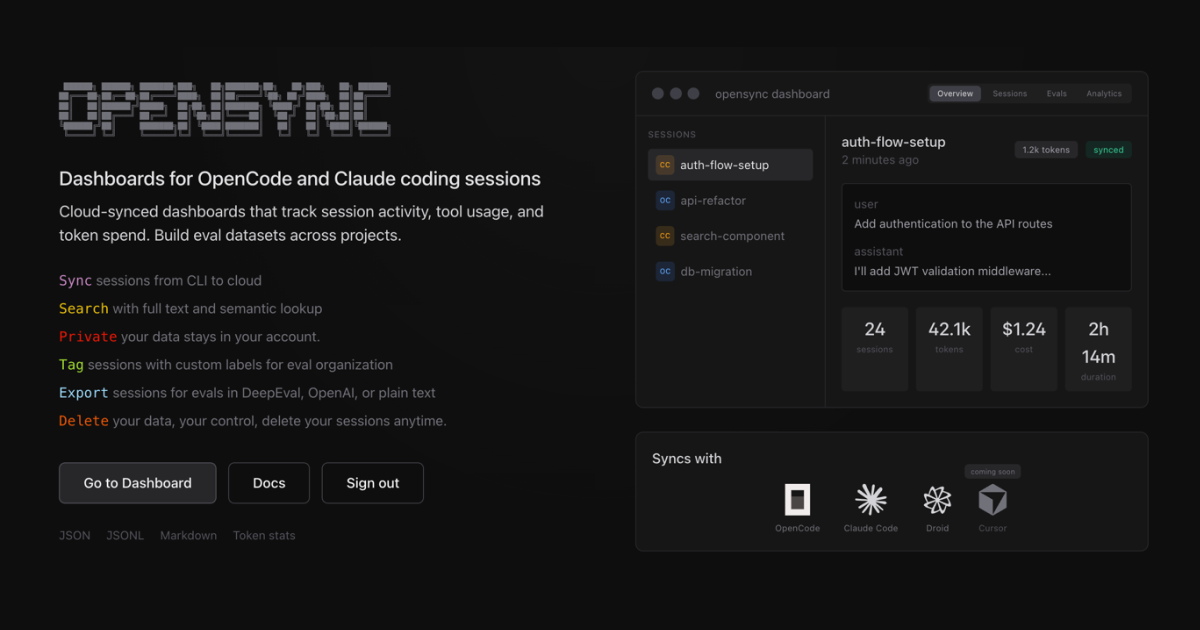 OpenSync - Beautiful Dashboards for OpenCode and Claude Code Sessions